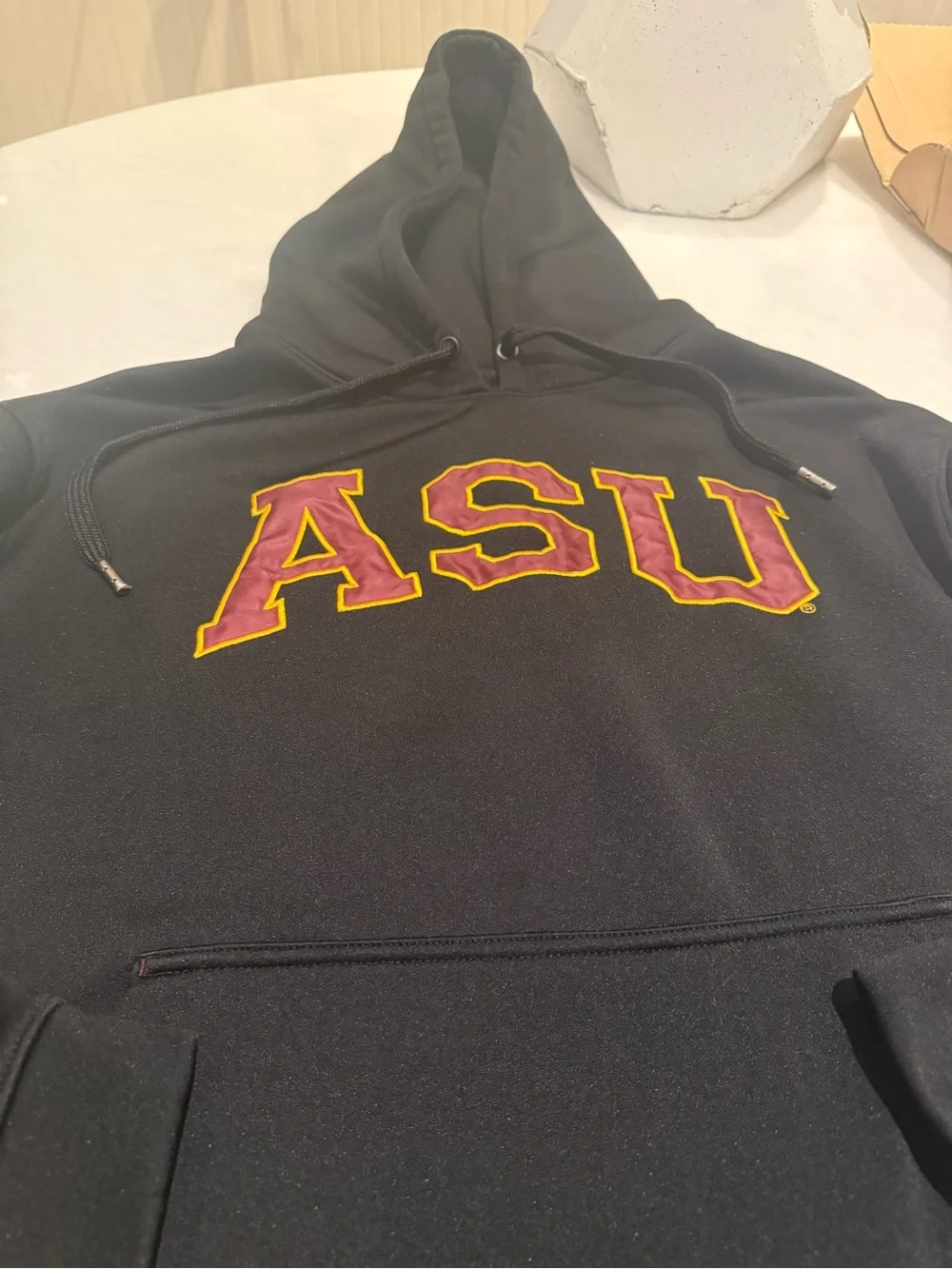 ASU Black Hooded Sweatshirt with Maroon & Gold Lettering